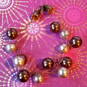 Handmade bracelet bead crochet Huge, chunky beaded brown pearl copper